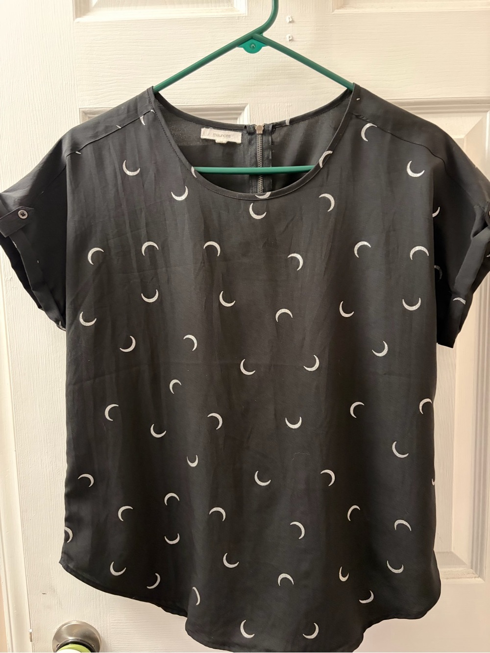 Maurices Black Crescent Print Short Sleeve Top